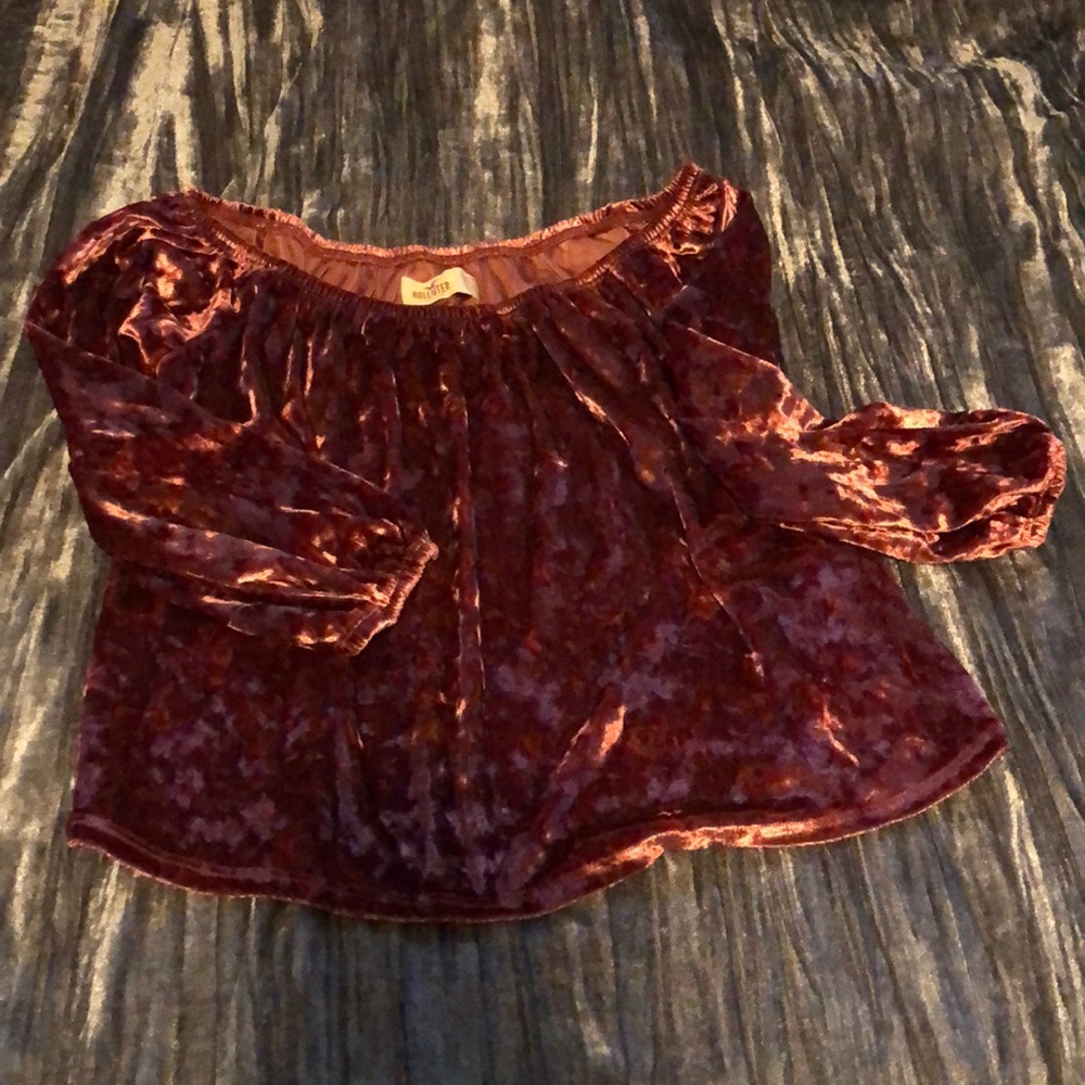 NWOT Hollister Dusty Rose Crushed Velvet Off The Shoulder Top Size XS